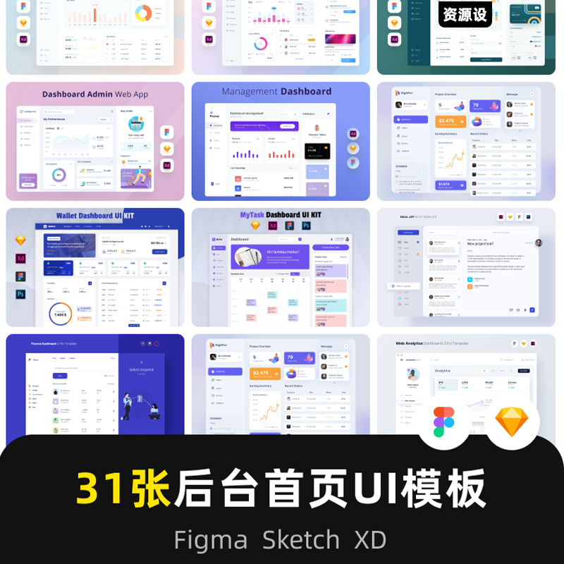 时尚figma管理后台系统数据统计XD仪表盘UI页面sketch素材图【2029期】