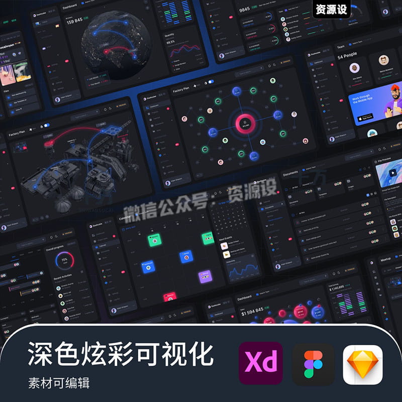 数据可视化科技B端深色UI界面figma源文件sketch素材xd分层文件【2688期】