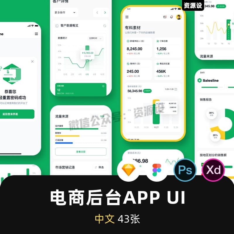 中文整套手机移动端电商销售后台管理APP界面UI面试作品素材【2900期】