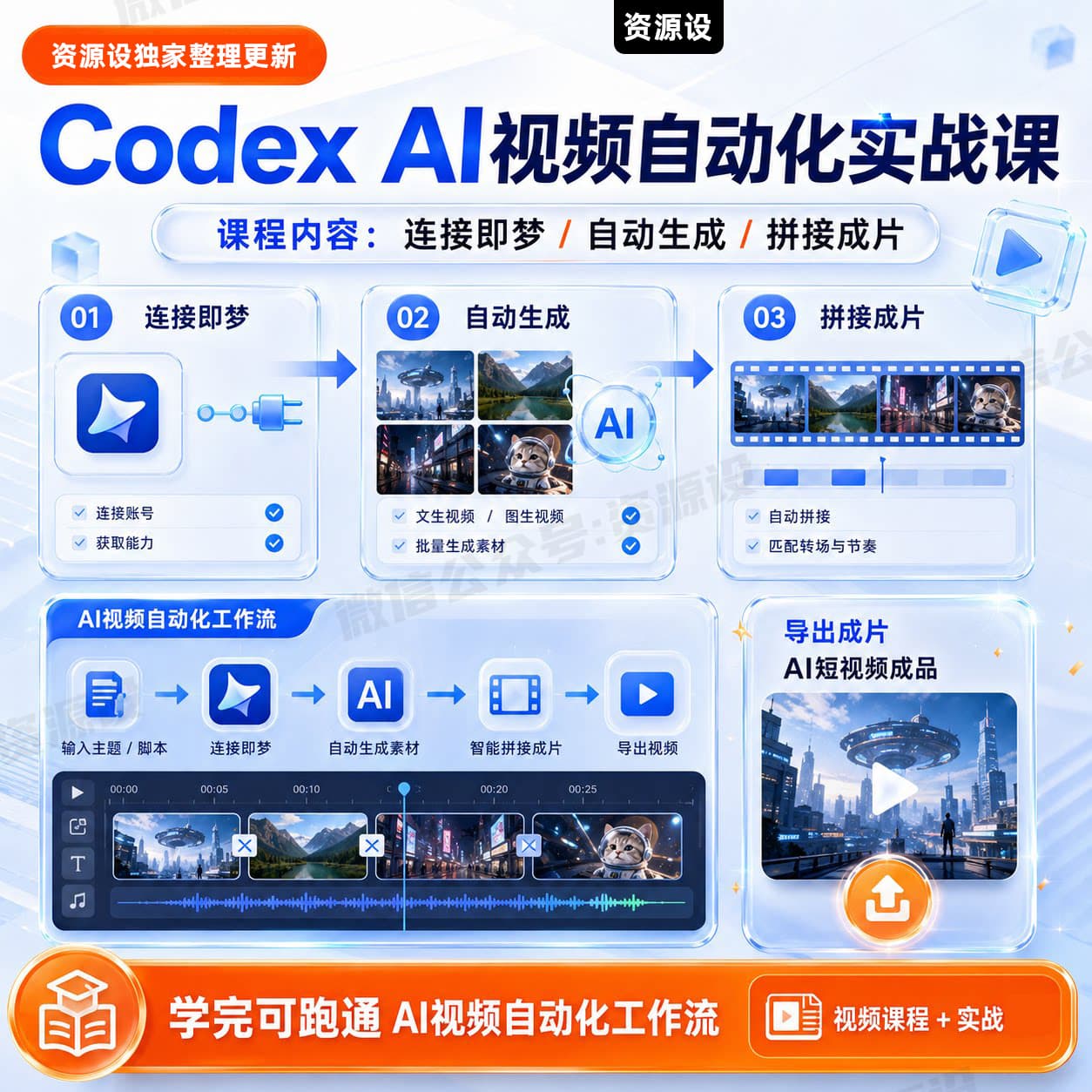 Codex AI视频自动化实战课连接即梦自动生成拼接短片输出教程【3763期】