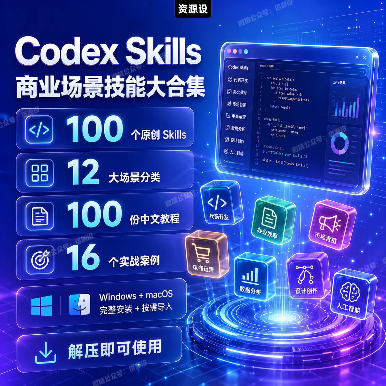 CodexSkills商业技能包100个AI技能教程案例Windows macOS安装【3765期】