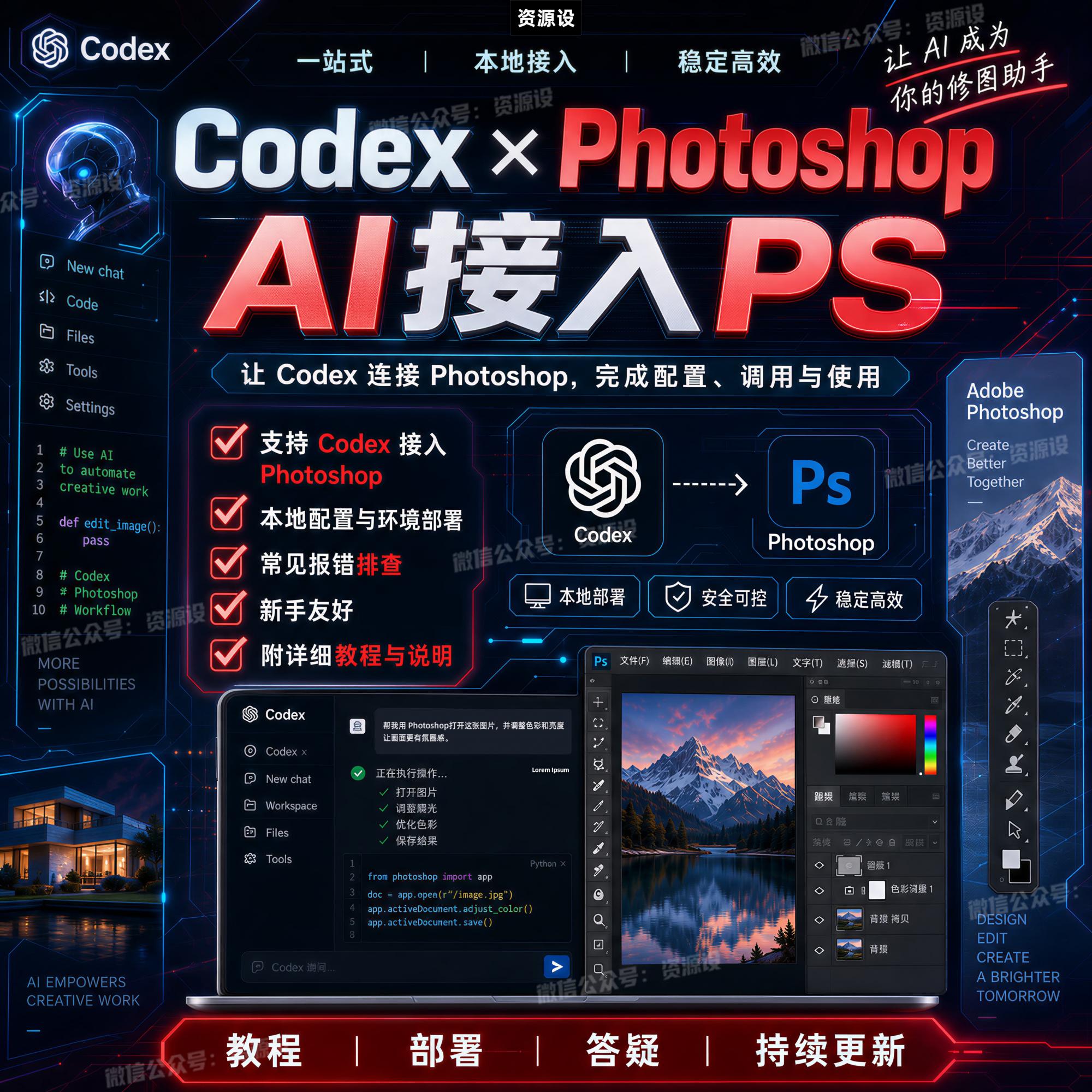 Codex连接PS教程AI控制PS安装配置自动修图工作流教程【3790期】