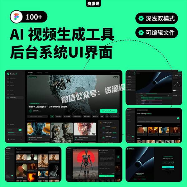 100页AIGC文生AI视频SaaS后台UI界面编辑器Web剪辑系统 Figma模板【3775期】